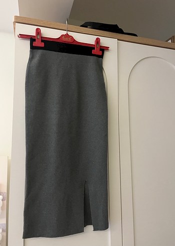Gri Midi Kalem Etek, Kemerli, Dar Kesim kalem etek gri - Görsel 4