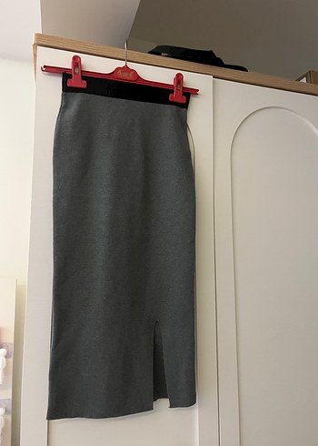 Gri Midi Kalem Etek, Kemerli, Dar Kesim kalem etek gri - Görsel 2