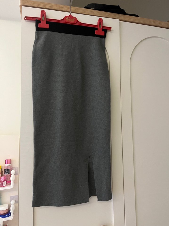 Gri Midi Kalem Etek, Kemerli, Dar Kesim kalem etek gri - Görsel 3