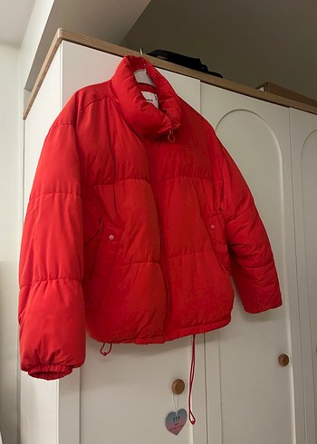 Kırmızı Kadın Kışlık Fermuarlı Mont şişme mont pull&bear mont - Görsel 2