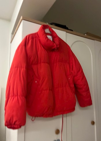 Kırmızı Kadın Kışlık Fermuarlı Mont şişme mont pull&bear mont - Görsel 6