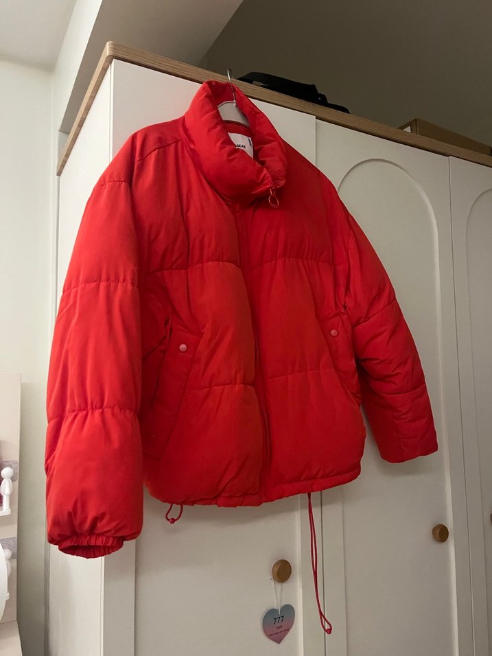 Kırmızı Kadın Kışlık Fermuarlı Mont şişme mont pull&bear mont - Görsel 5