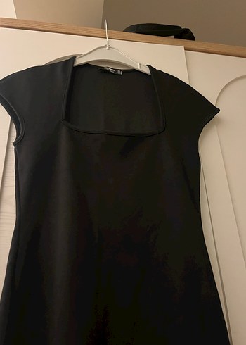 Siyah V Yaka Drapeli Midi Elbise siyah elbise gece elbisesi - Görsel 5