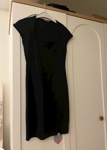 Siyah V Yaka Drapeli Midi Elbise siyah elbise gece elbisesi - Görsel 2