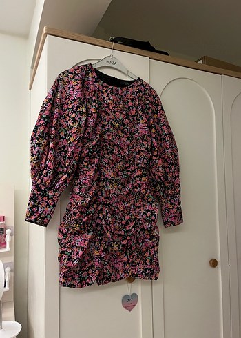 Çiçekli Uzun Kollu Midi Elbise çiçekli elbise mini elbise - Görsel 8