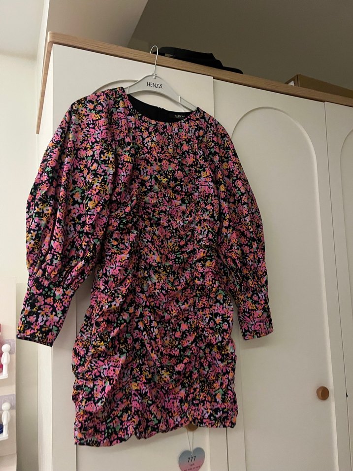 Çiçekli Uzun Kollu Midi Elbise çiçekli elbise mini elbise - Görsel 2