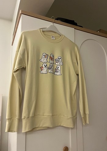 Bej Oversize Baskılı Kadın Sweatshirt sweatshirt bej - Görsel 4