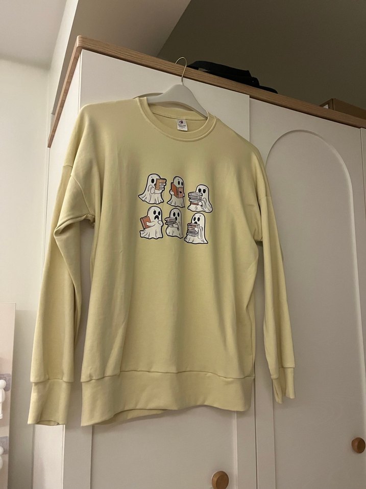 Bej Oversize Baskılı Kadın Sweatshirt sweatshirt bej - Görsel 5