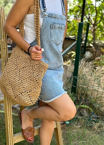 Diğer Kadın Buz Mavi Cepli Denim Salopet Elbise STD