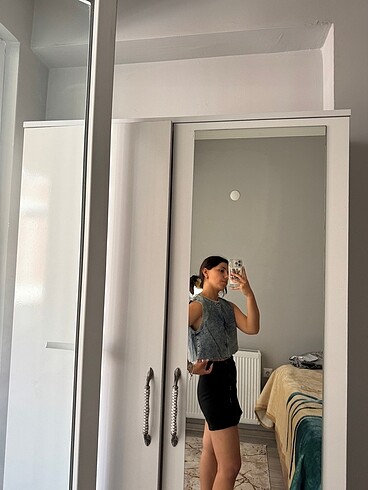 xs Beden mavi Renk Sırtı açık bluz