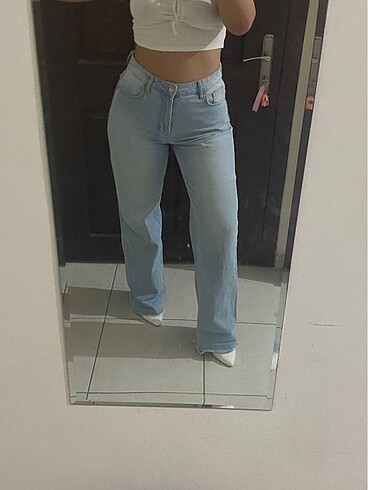 Mavi wide leg bol paça jean - Görsel 5