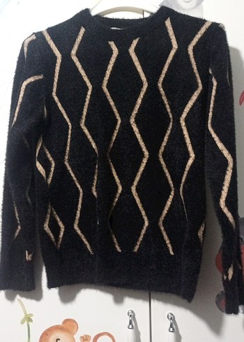 Siyah Zebra Desenli Örgü Kadın Kazak