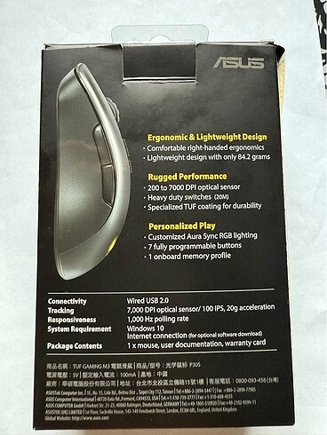 Asus ASUS TUF Gaming M3 RGB Gaming Mouse ? Kutulu, Sorunsuz ? 7000 DP