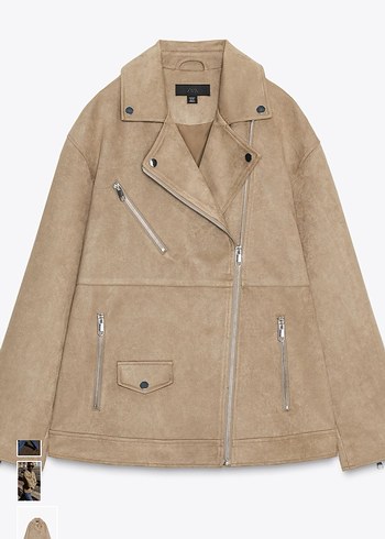 Zara Bej Süet Biker Ceket
