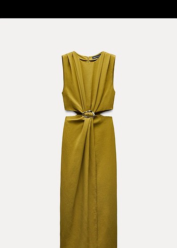 Zara Gold Kemerli Kolsuz Uzun Elbise