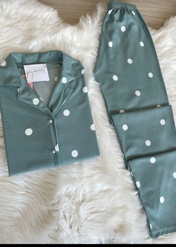 Gri Puantiyeli Uzun Kollu Kadın Pijama Takımı