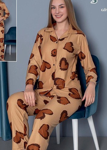 Leopar Desenli Kahverengi Rahat Kadın Pijama Takımı