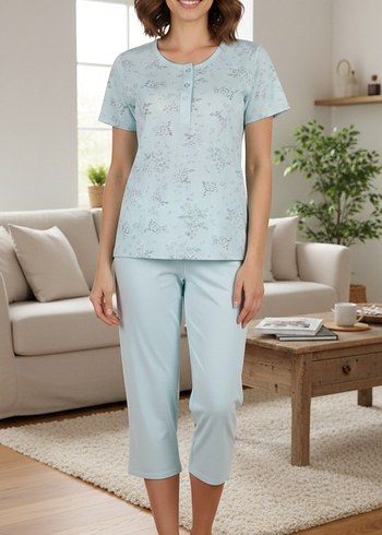 Beyaz Baskılı Kısa Kollu Kadın Pijama Takımı - Görsel 2