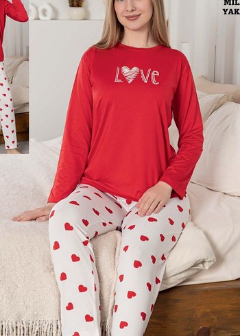 Kadın Kırmızı Uzun Kollu Mini Pijama Takımı - Görsel 4