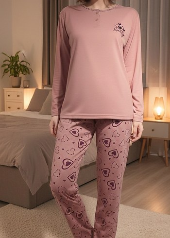 viskon Uzun Kollu Rahat Pijama Takımı - Görsel 2