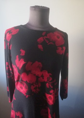 Kırmızı Siyah Uzun Kollu  Elbise ürün sıfır - Görsel 2