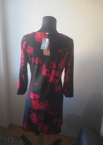 Kırmızı Siyah Uzun Kollu  Elbise ürün sıfır - Görsel 4