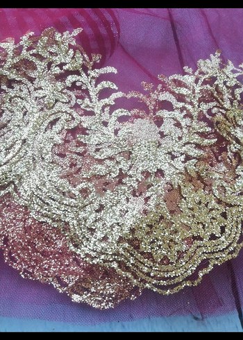 Pembe İşlemeli Dantel Detaylı Uzun kına çemberi - Görsel 4