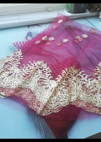 Pembe İşlemeli Dantel Detaylı Uzun kına çemberi - Görsel 3