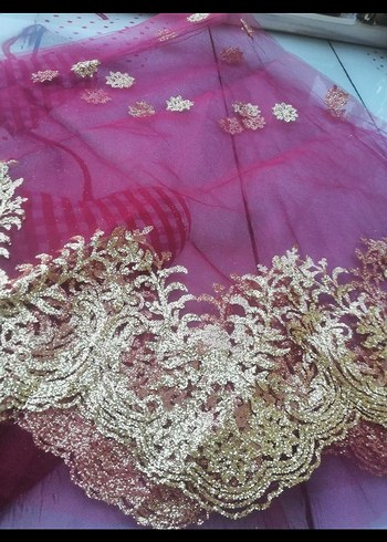 Pembe İşlemeli Dantel Detaylı Uzun kına çemberi - Görsel 5