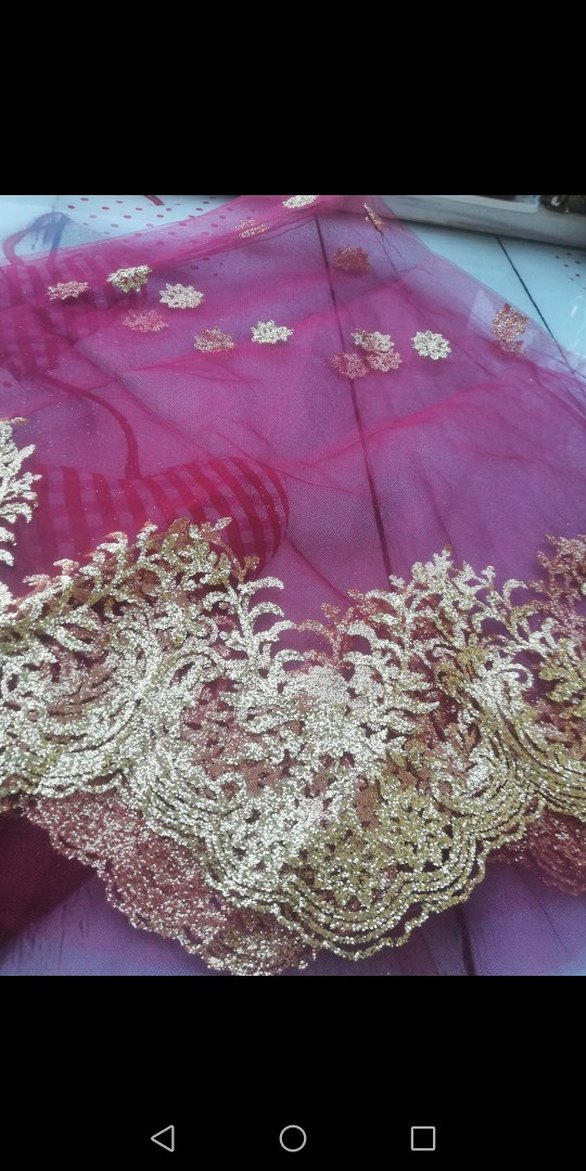 Pembe İşlemeli Dantel Detaylı Uzun kına çemberi - Görsel 5