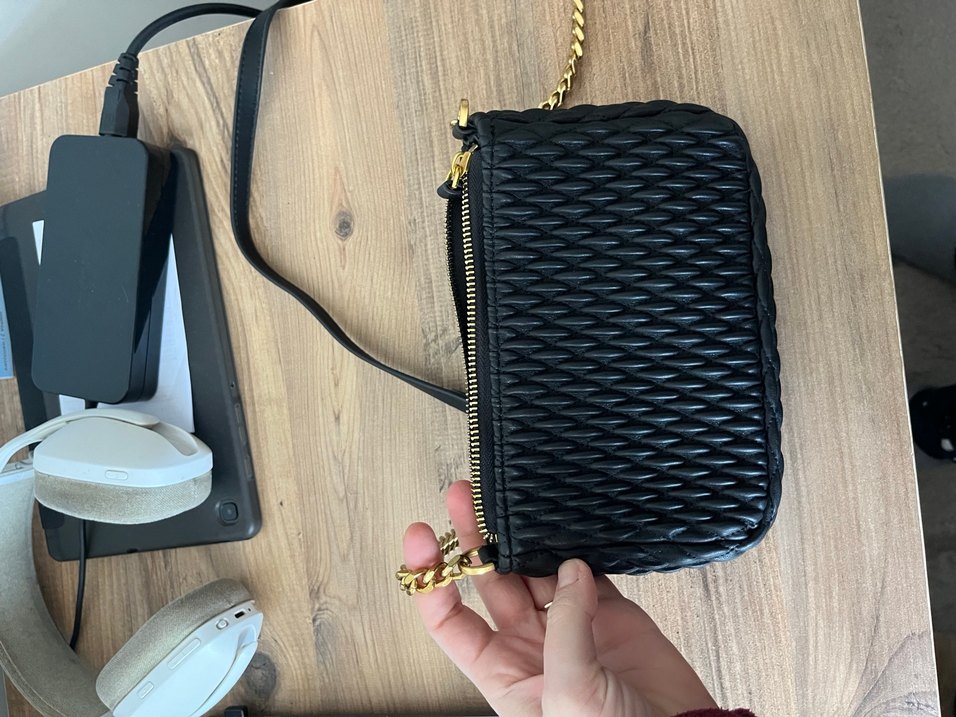 Siyah Deri Yılan Desenli Fermuarlı Çanta - Görsel 4