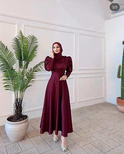 Bordo Tesettür Asil Elbise
