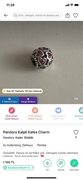  Beden Pandora kalpli charm