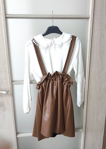 Kız Çocuk Deri Askılı Kemerli Elbise - Görsel 3