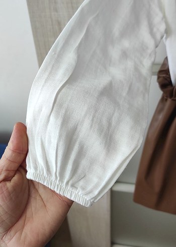 Kız Çocuk Deri Askılı Kemerli Elbise - Görsel 5