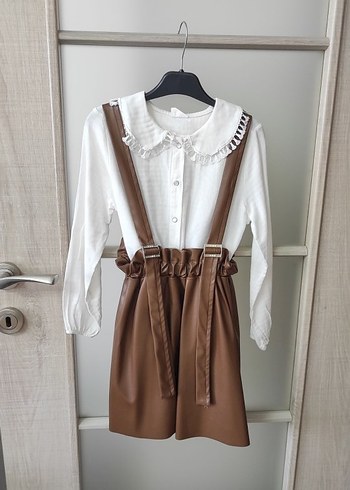 Kız Çocuk Deri Askılı Kemerli Elbise - Görsel 2