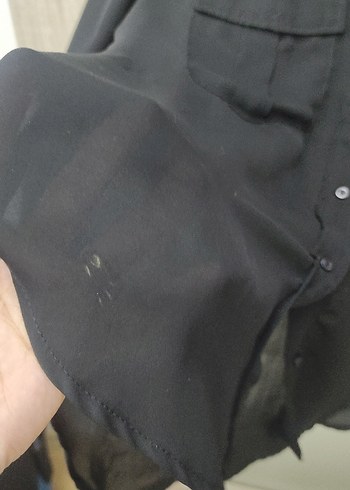 Siyah Keten Düğmeli Uzun Kollu Gömlek - Görsel 8