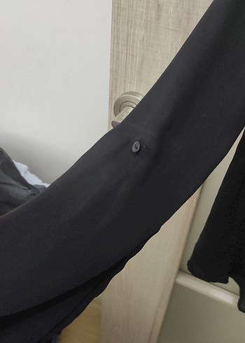 Siyah Keten Düğmeli Uzun Kollu Gömlek - Görsel 6