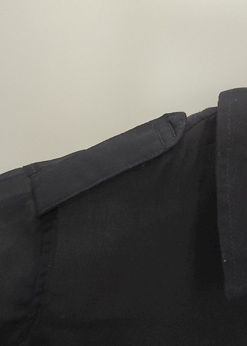 Siyah Keten Düğmeli Uzun Kollu Gömlek - Görsel 7