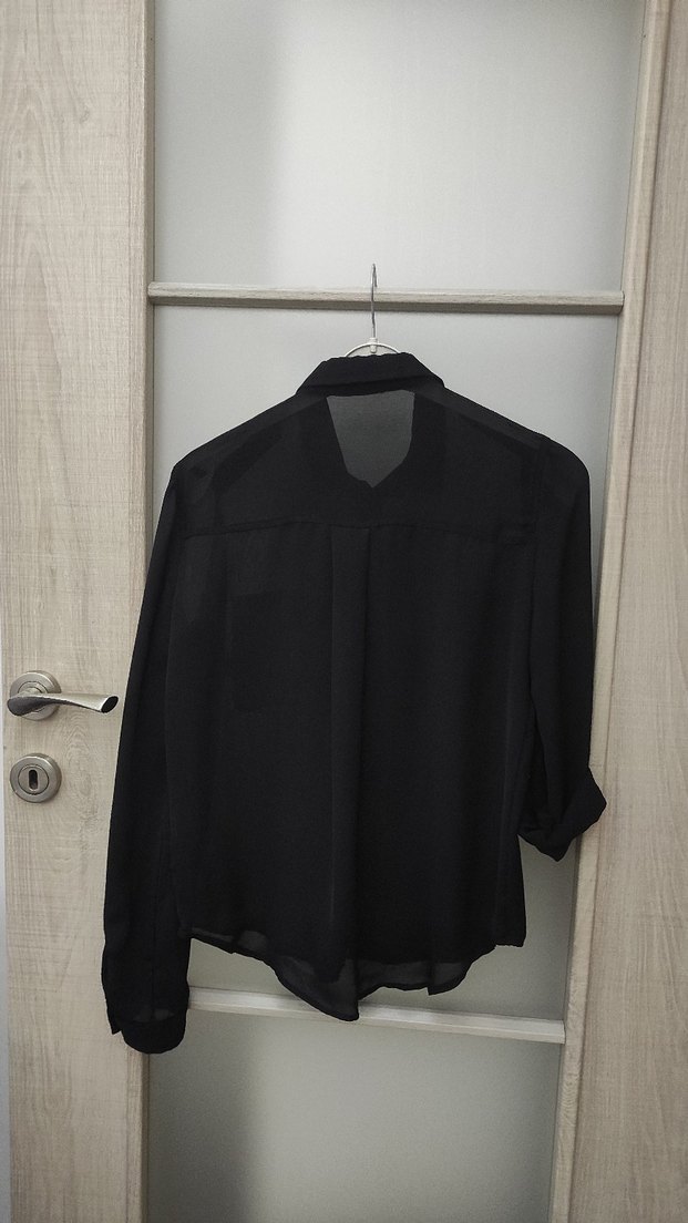 Siyah Keten Düğmeli Uzun Kollu Gömlek - Görsel 2