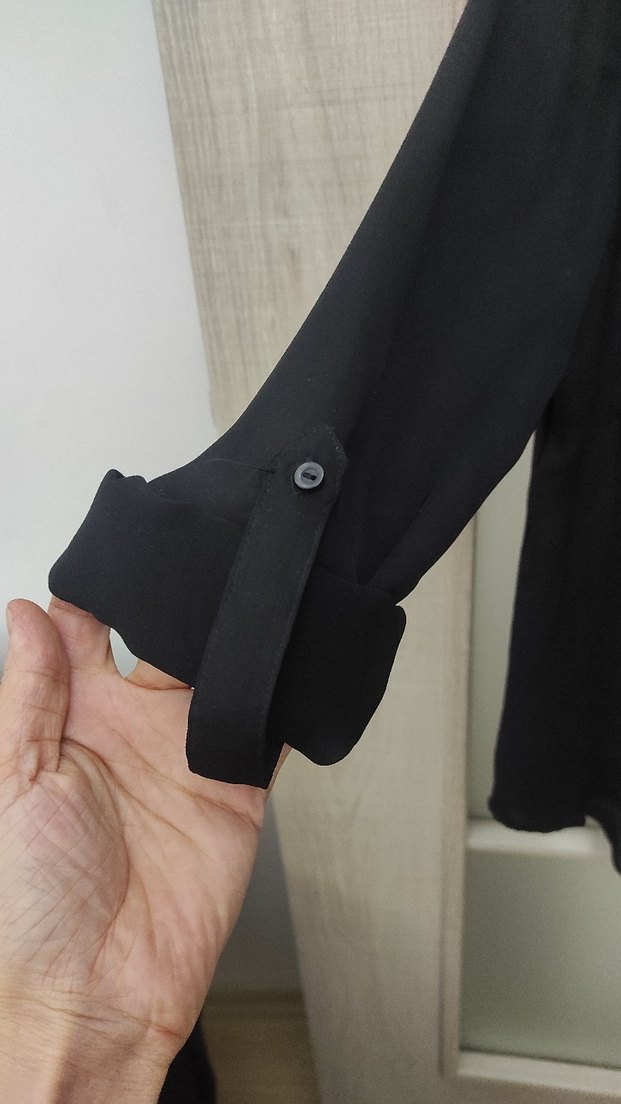 Siyah Keten Düğmeli Uzun Kollu Gömlek - Görsel 4