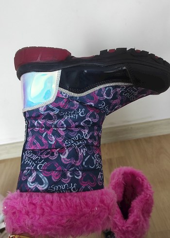 Kız Çocuk Renkli Bağlamalı Desenli Pembe Kürklü Bot - Görsel 4