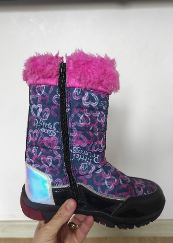 Kız Çocuk Renkli Bağlamalı Desenli Pembe Kürklü Bot - Görsel 7