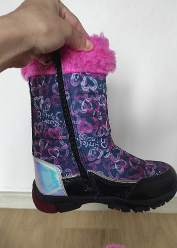 Kız Çocuk Renkli Bağlamalı Desenli Pembe Kürklü Bot - Görsel 3