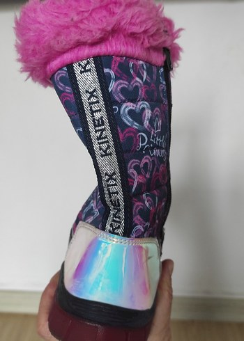 Kız Çocuk Renkli Bağlamalı Desenli Pembe Kürklü Bot - Görsel 5