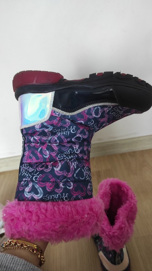 Kız Çocuk Renkli Bağlamalı Desenli Pembe Kürklü Bot - Görsel 4