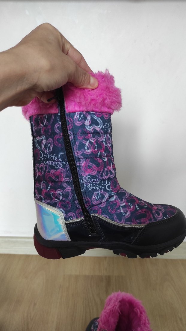 Kız Çocuk Renkli Bağlamalı Desenli Pembe Kürklü Bot - Görsel 3