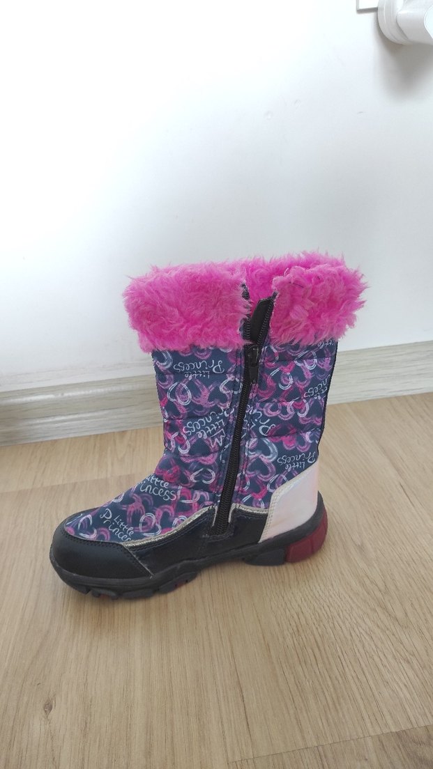 Kız Çocuk Renkli Bağlamalı Desenli Pembe Kürklü Bot - Görsel 2