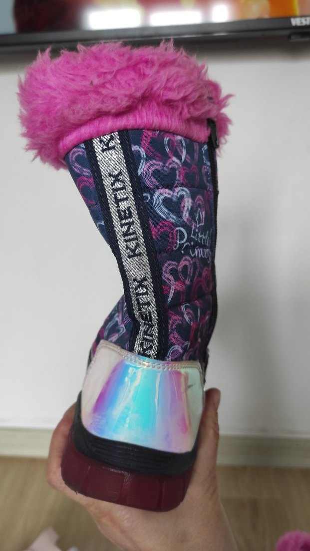 Kız Çocuk Renkli Bağlamalı Desenli Pembe Kürklü Bot - Görsel 5