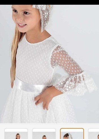 Beyaz Dantel Detaylı Kız Elbisesi - Görsel 6